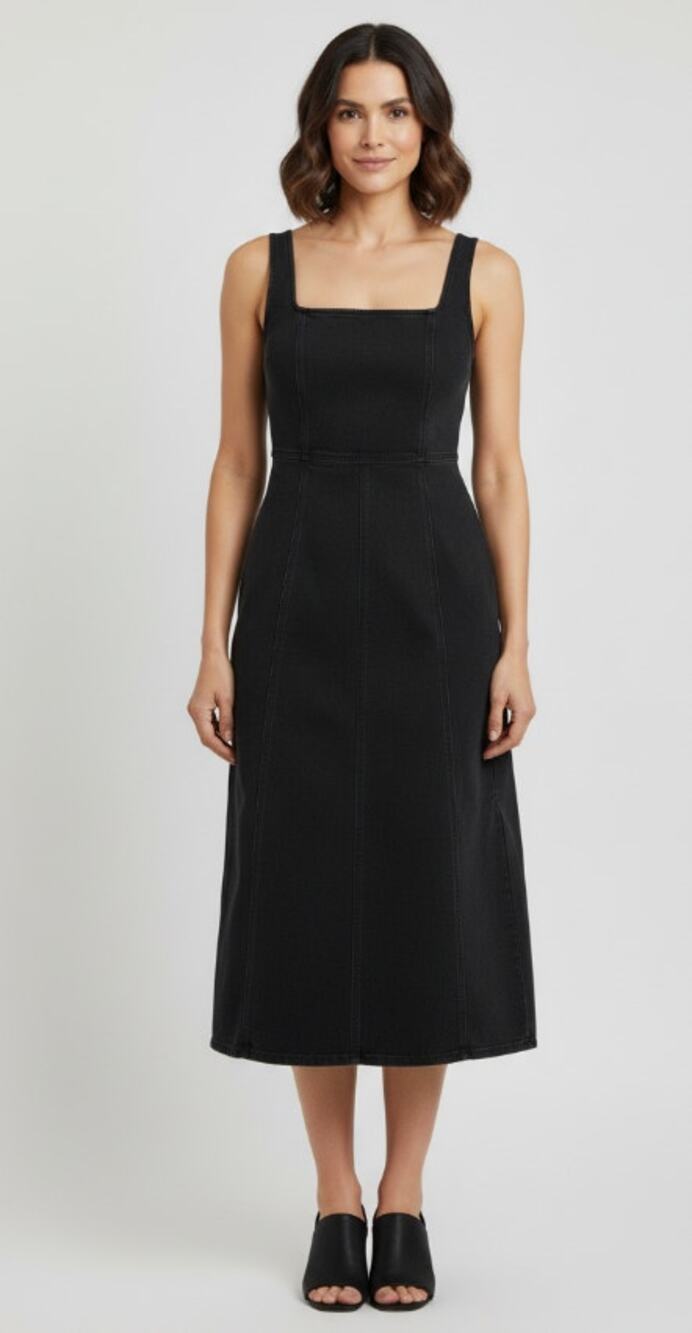 OLD NAVY FIT&FLARE SLEEVELESS BLACK STRETCH DENIM MIDI DRESS WOMENS SIZE SMALL
